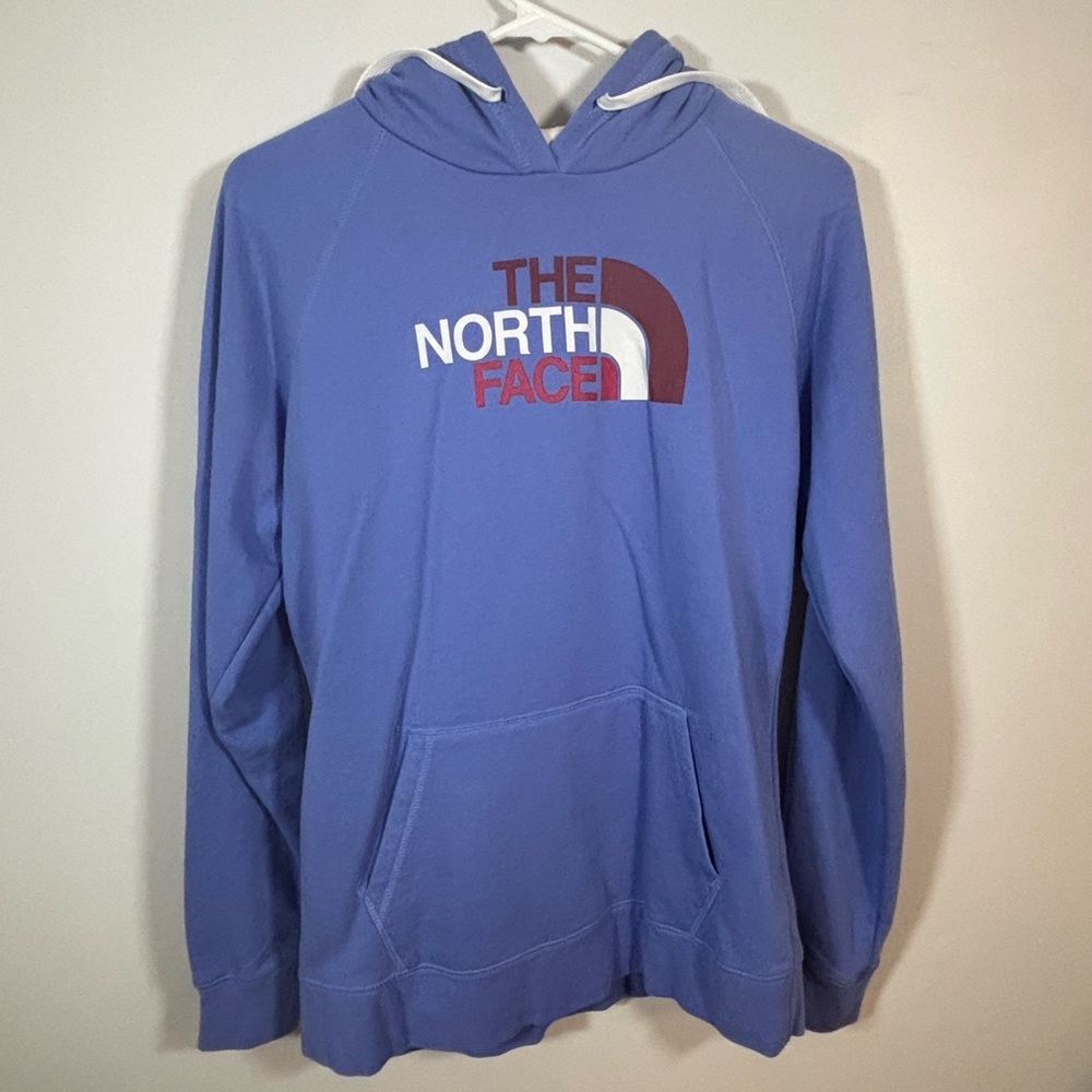 The North Face Women’s Blue Pullover Hoodie L Logo Graphic Sweatshirt